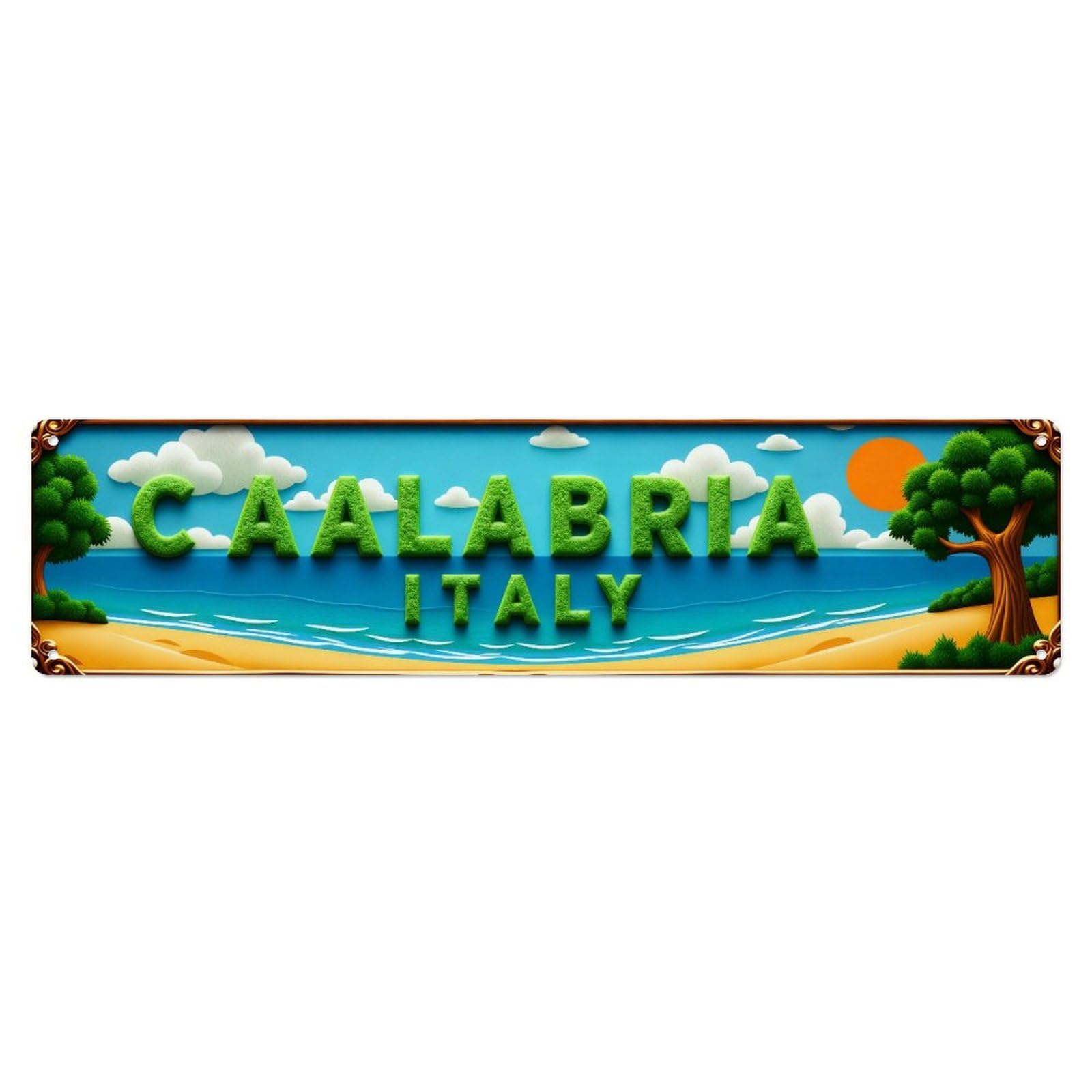Calabria Italy Beach Scene Landscape Metal Tin Sign Plaque