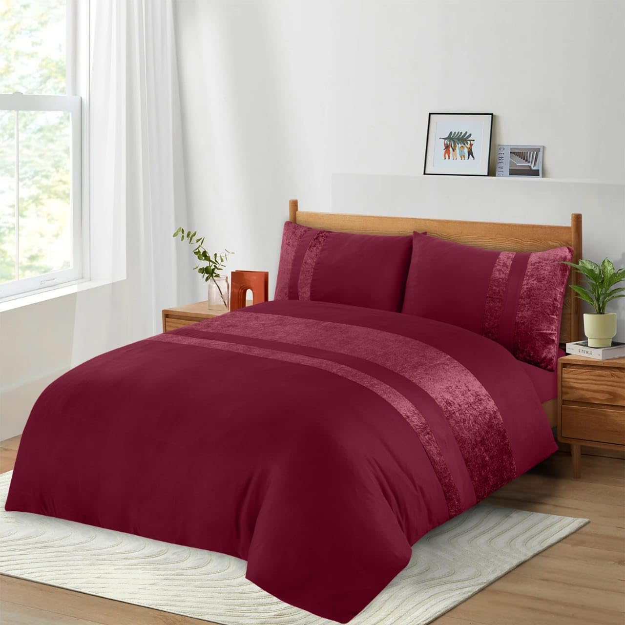 Casabella Luxury Crushed Velvet Panel Band Duvet Cover Sets with Pillow Case Single Duvet Cover Bedding Set - Image 4