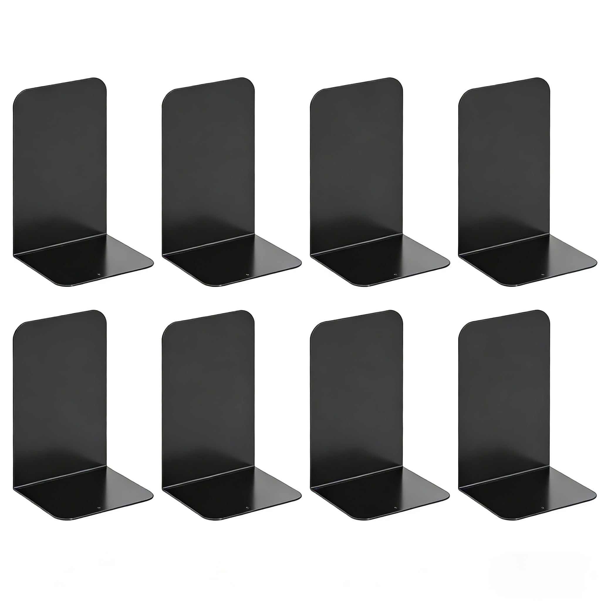 8 Pieces Metal Bookends Heavy Duty, Non-Slip Book Ends Support for Shelves Divider Stopper Holder with Non-Slip Rubber Pad for Schools, Offices, Libraries, Homes, etc, to Protect Books and Desktops
