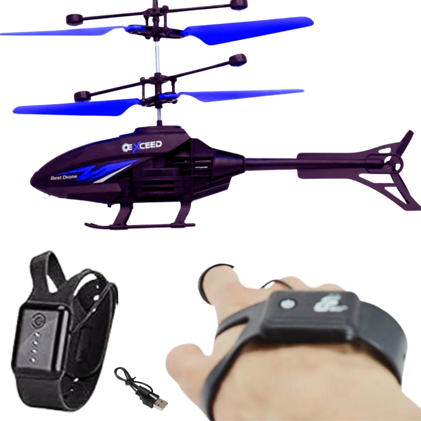 KIDZYMON® Flying Helicopter with Induction Watch | RC Remote Control Toy | Charging Helicopter with Safety Sensor for Kids I Black Colour (Watch Black Blue) (B0CST61HPY) Amazon Price History, Amazon Price Tracker