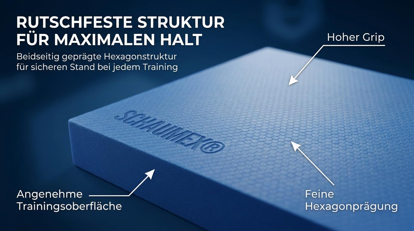 Balance Pad Made in Germany – Profi Gleichgewichtskissen für Fitness, Yoga & Physiotherapie – rutschfeste Hexagon-Struktur – Stabilitätstraining & Reha – inkl. 16 Übungen – 40×34×5 cm