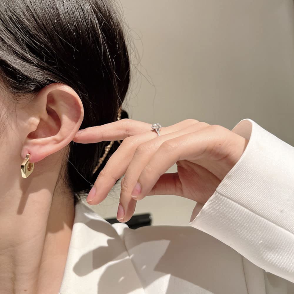 Pendientes de aro de rombo de geometría Gruesa de Plata de Ley para Mujer, Regalos de joyería encantadores de Trabajo pequeño de Alto Sentido
