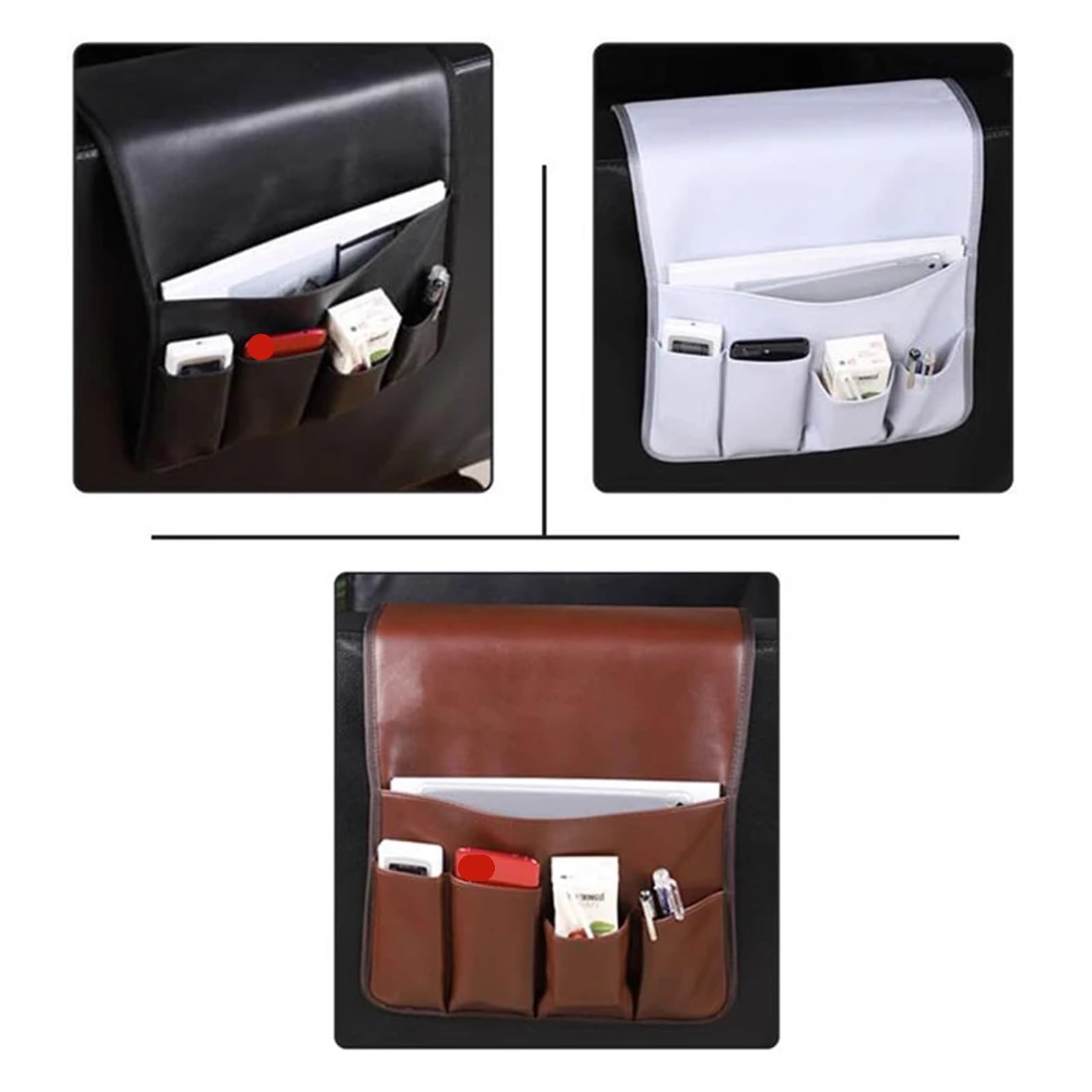 Betttasche 5 Taschen Aufbewahrungstasche Sofa Seite Armlehne Hängende Organizer Tasche Pu Leder Wasserdicht Schutt Nachttisch Lagerung Hängende Tasche Für Betten, Sofas(Black)