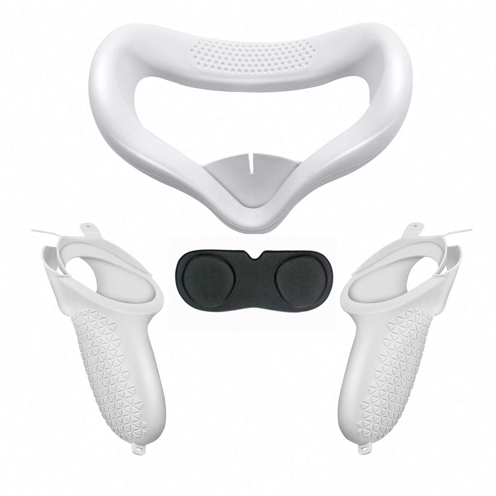 VOKOO VR Protective Cover Compatible with Oculus Quest 2, Silicone Face Cover, Touch Controller Grip Cover and VR Lens Protect Cover - White