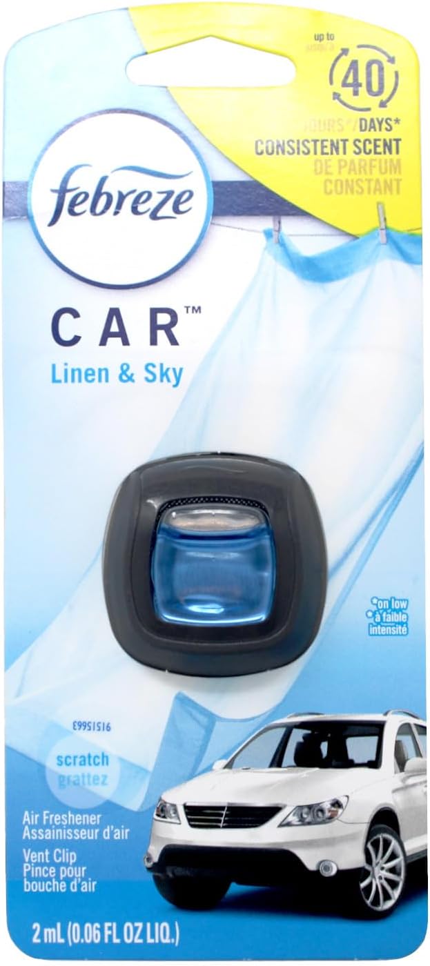 Febreze OdorClear Car Vent Air Freshener Clip, Linen & Sky - 8 Pack x 0.06 Fl.Oz / 200ml - 30 Days