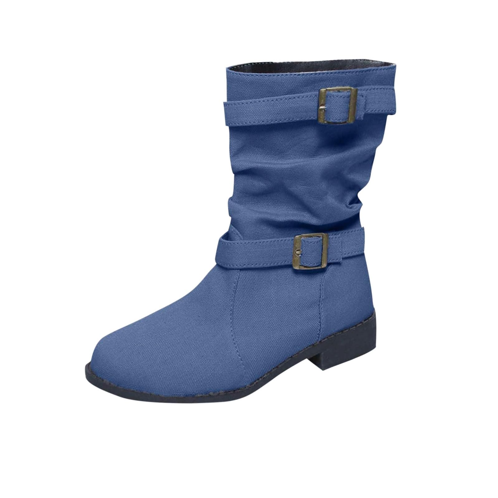Womens Slouchy Boots Wide Width Ankle Booties Low Heel Side Zipper Short Boots PU Leather Platform Round Toe