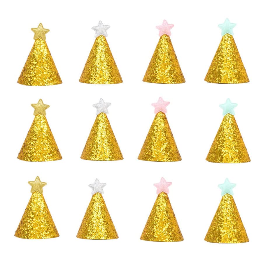 Fevoila Golden Star Birthday Hats, 12 Pcs Golden Happy Birthday Party Hats with Shiny Star Party Supplies for Pets Kids Adults
