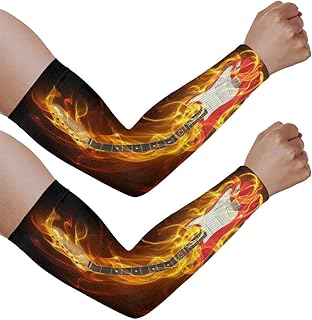 Mangas de braço com proteção solar UV para homens e mulheres, violão elétrico em fogo e chamas protege os braços, mangas esportivas, mangas de braço com proteção solar, proteção UV, Guitarra Elétrica em Fogo e Chamas