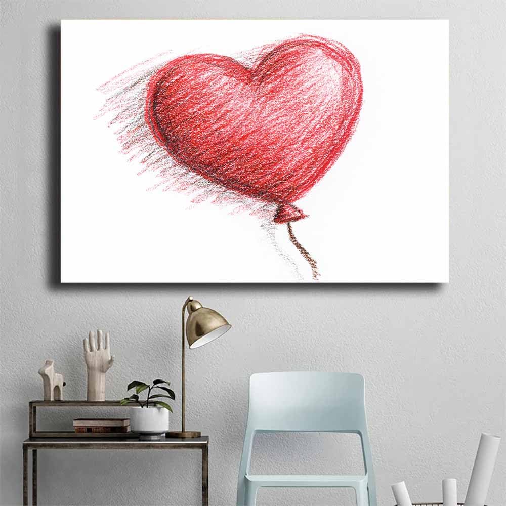 CUDAOO Serca Naklejki Ścienne Sztuka Ścienna Love Foils Heart Balon Home Decor Korytarz Sypialnia Salon Kawiarnia Biuro (Czerwony36-70x100cm oprawiony