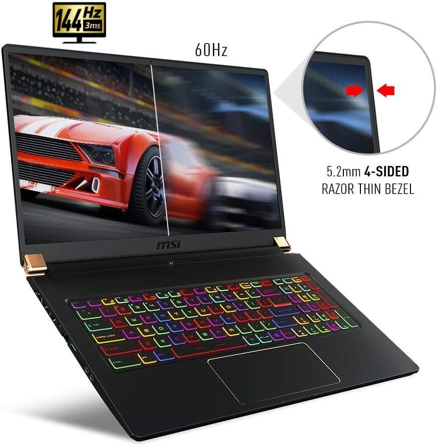 MSI GS75 Stealth-248 17.3" Gaming Laptop, 144Hz Display, Thin Bezel, Intel Core i7-9750H, NVIDIA GeForce RTX2070, 32GB, 512GB NVMe SSD, Thunderbolt 3