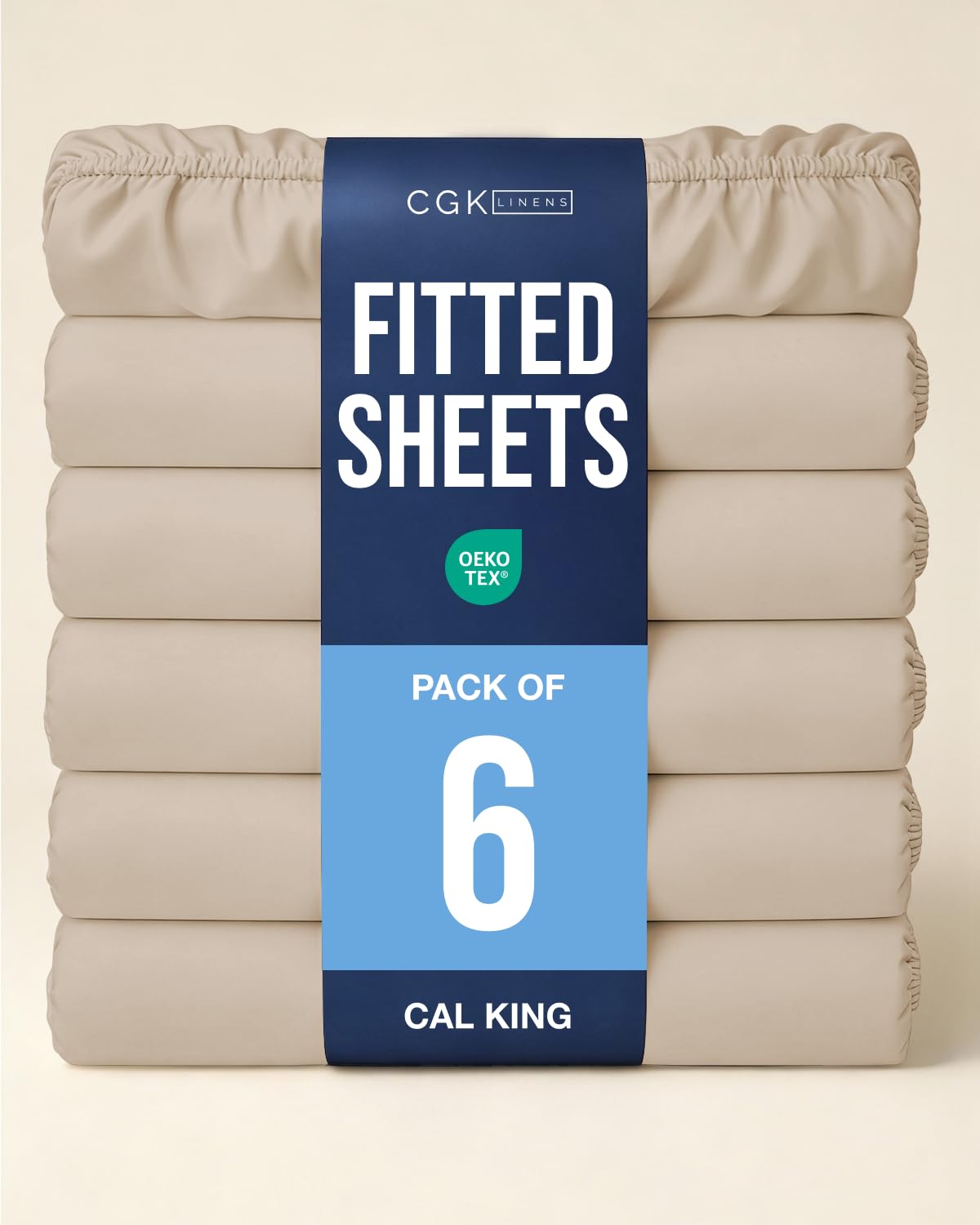 Cal King Fitted Sheet - Pack of 6 Single Fitted Bottom Sheet Only - Cream