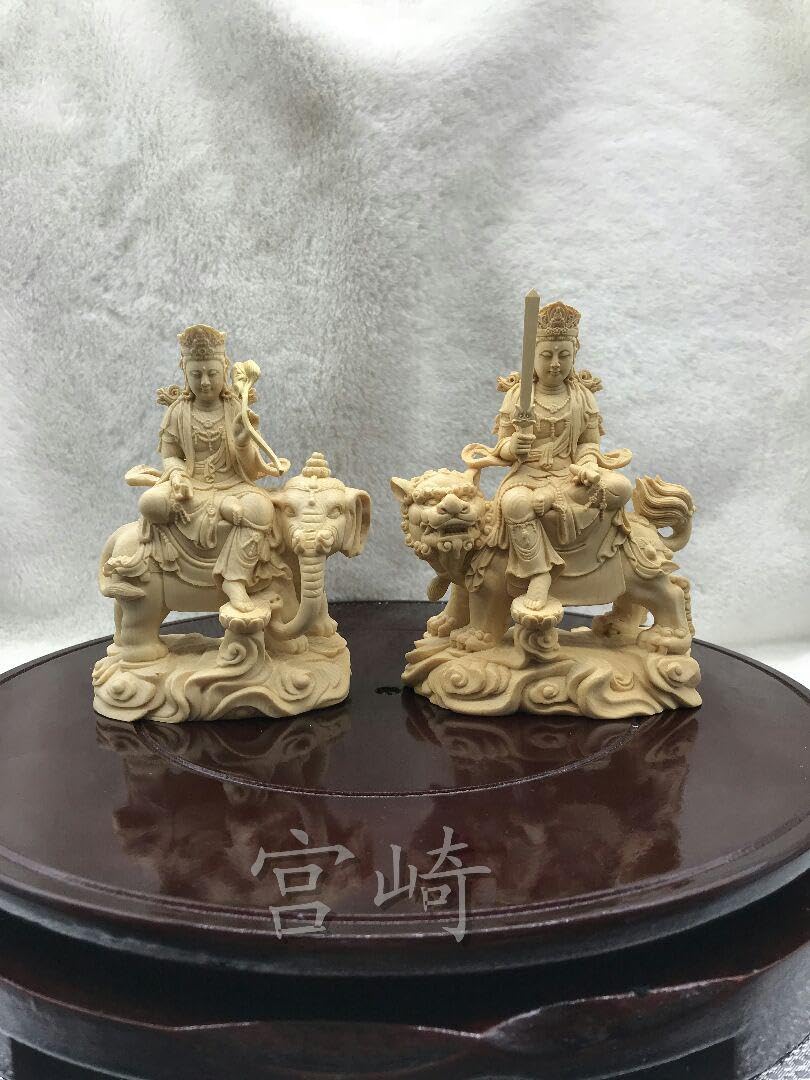 Amazon｜崎極上質 文殊菩薩 普賢菩薩一式 木彫仏像 精密細工 仏教工芸 