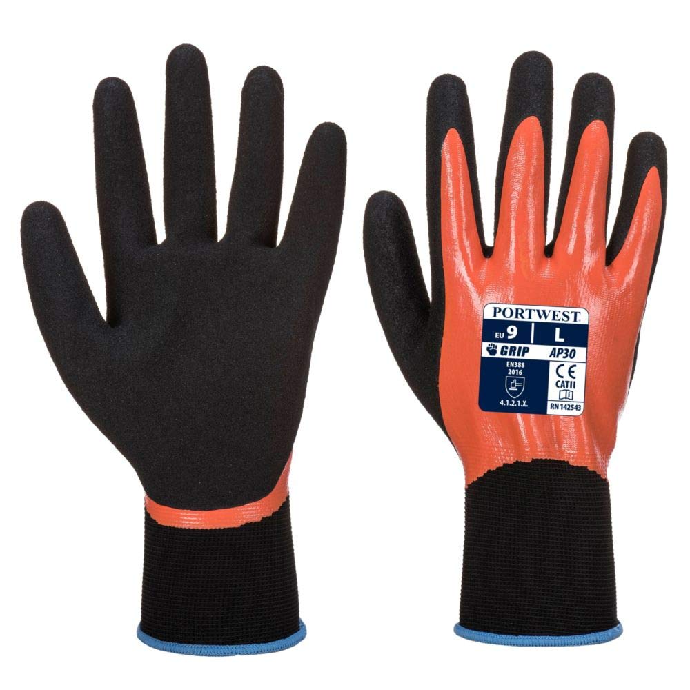 Portwest AP30 Nitrile Foam Dermi Pro Glove Orange/Black, Medium