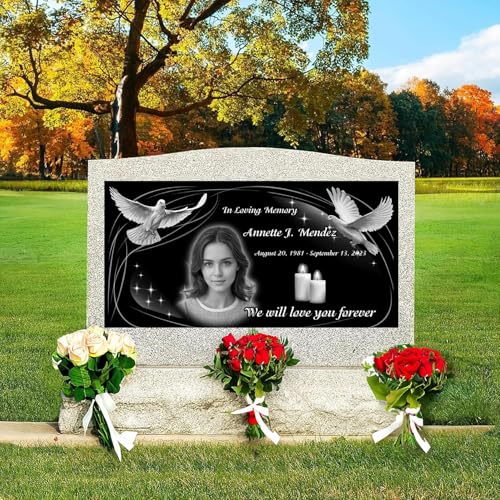 Image of 16x8 Headstone /Tombstone, Personalized with Photo & Text, Engraved on Premium Granite Headstones for Graves,Garden Memorial Stones,Memorial plaques for Outdoors,
