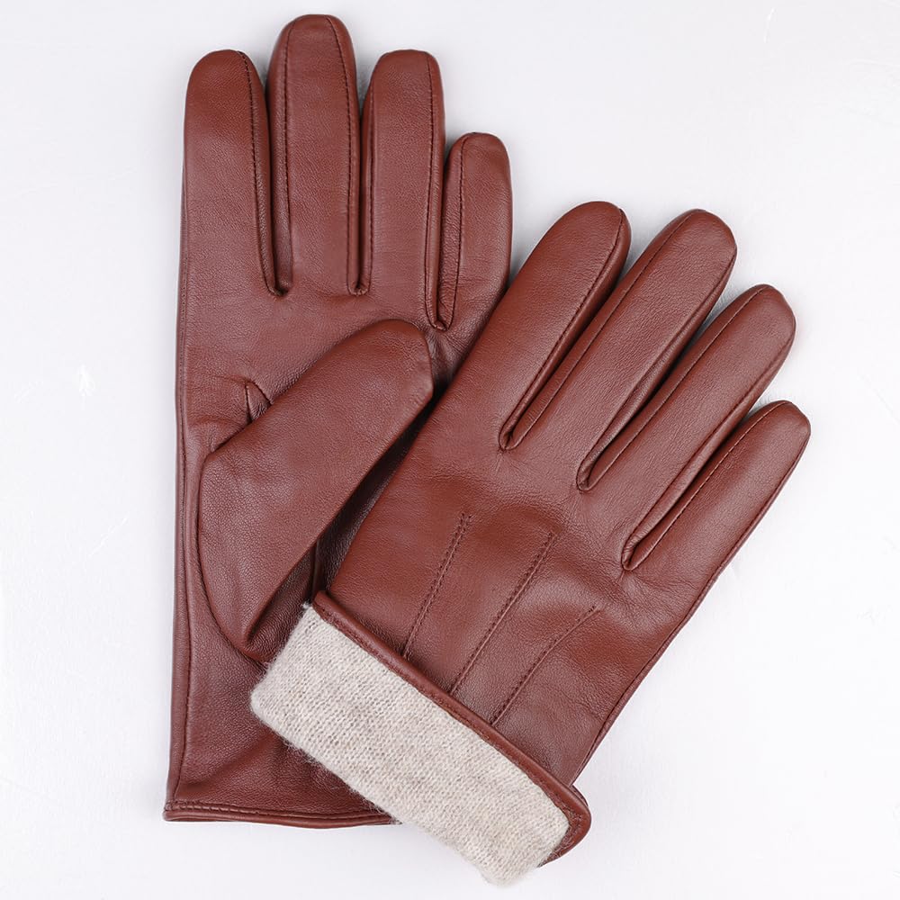 MGGMOKAY Guanti invernali da uomo in pelle Guanti da equitazione in morbida pelle di pecora foderati in cashmere caldo
