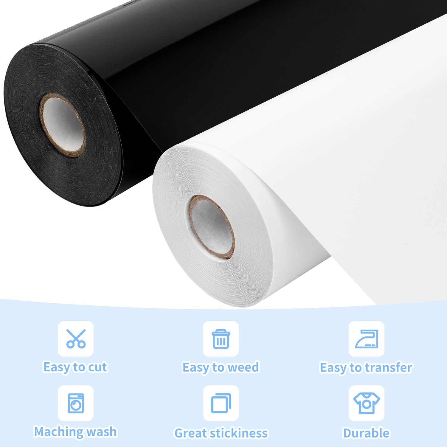 VinylRus Winyl termotransferowy - 30 cm x 15 m czarno-biała rolka winylowa do naprasowania na koszule, winyl HTV dla Silhouette Cameo, Cricut, łatwa do cięcia i wypiekania