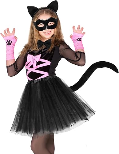 Miniatura 3 de Beaupretty Disfraz de gato negro para mujer, accesorios de disfraz de gato, diadema de orejas de gato, cola de cosplay, falda tutú, corbatín, media
