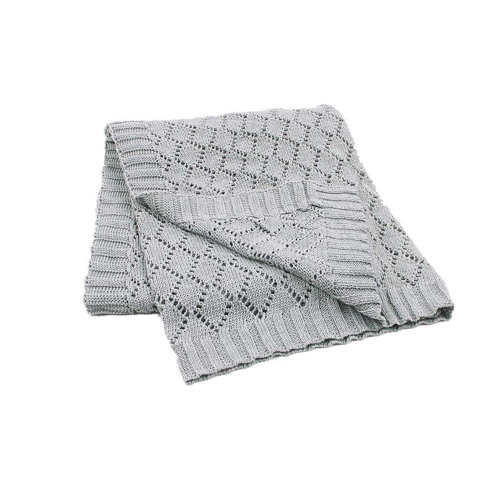 Odot Baby Soft Knit Pure Blanket for Boys and Girls, Toddler Warm Swaddle Sleeping Square Throw Blankets Knitted Unisex Patterns Pram Cot Bed Textured Sleep Blanket (80x100cm,Gray)