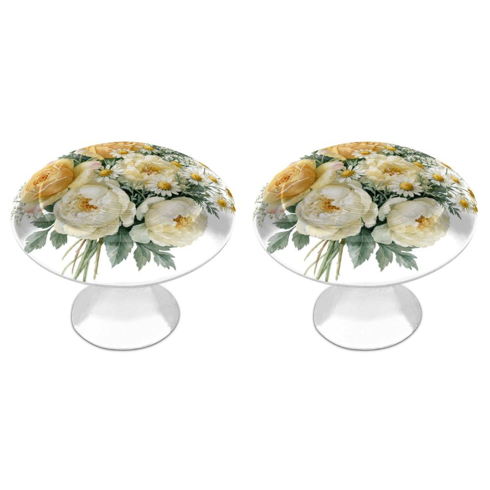 Jubonexis Watercolor Floral Bouquet Roses Cream Peonies Round Drawer Cabinet Knobs Handles with Screws,2 Pcs, Drawer Dresser Knob Pulls Decor for Wardrobe Cupboard Home Office Kitchen