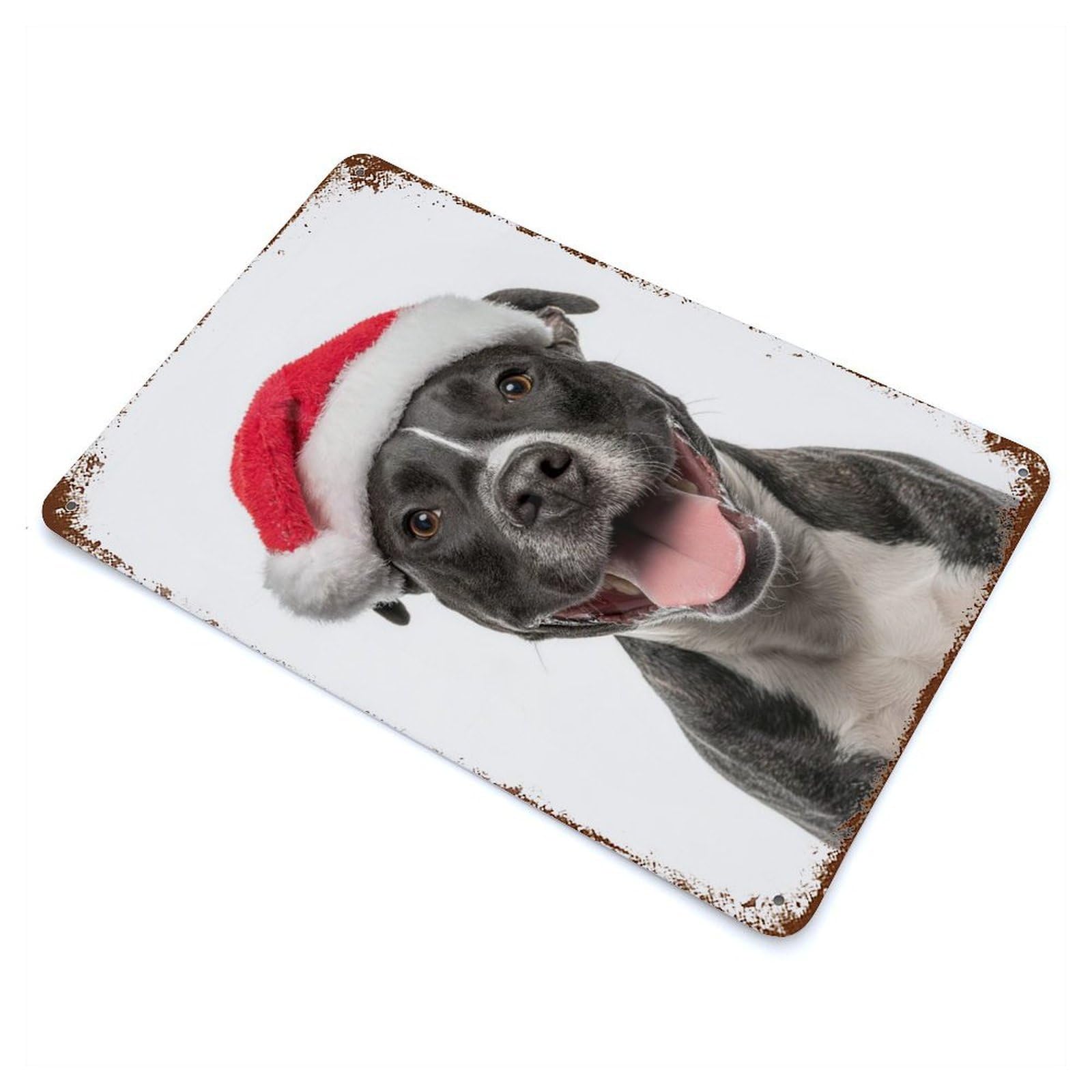 Staffordshire Bull Terrier Dog with Santa Hat Vintage Wall Sign 11.8"x7.9", Rust Effect Metal Decor for Cafe, Home Bar And Lounge Decor