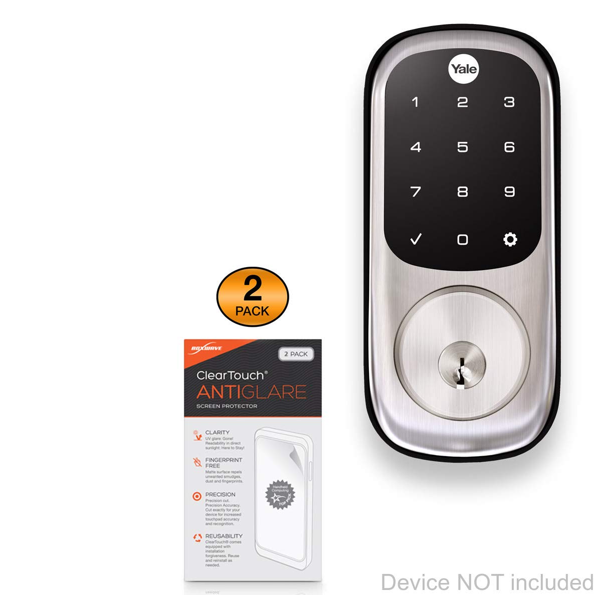 BoxWave Screen Protector Compatible with Yale Real Living Assure Lock Touchscreen Deadbolt - ClearTouch Anti-Glare (2-Pack), Anti-Fingerprint Matte Film Skin