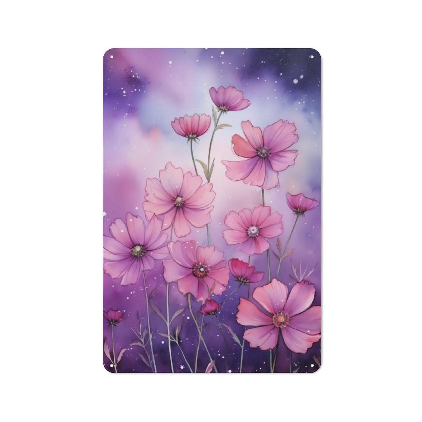 Junmoney Pink Cosmos Flowers In Galaxy For Café Or Restaurant, Vintage Metal Sign 30X20cm, For Vintage Wall Decor Fans, For Cafés, Pubs And Restaurants