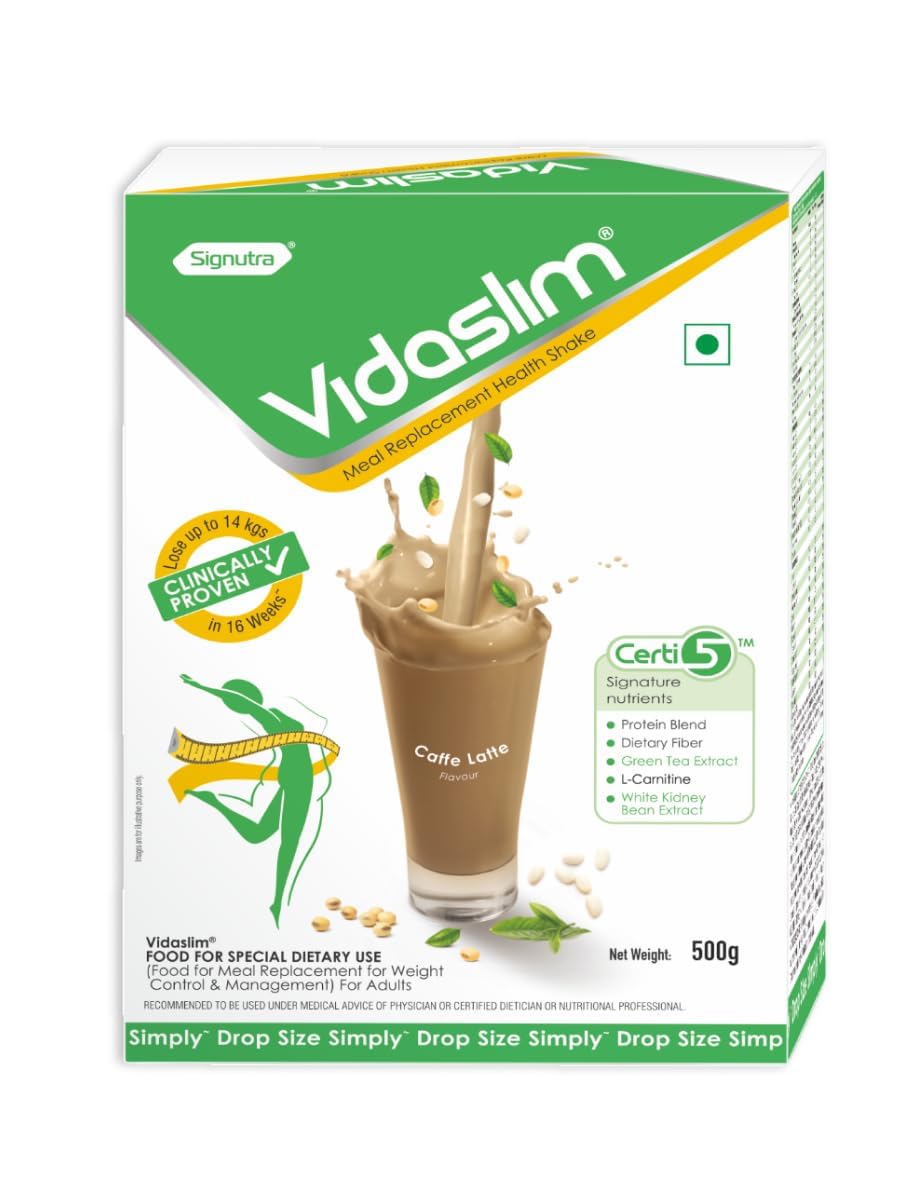 Vidaslim Meal Replacement Protein Health Shake for Weight Control & Weight Management for Women & Men | 22.8 gm Protein| L-Carnitine | Green Tea Extract| White Kidney Bean Extract | (500g, Caffe Latte)-image-44