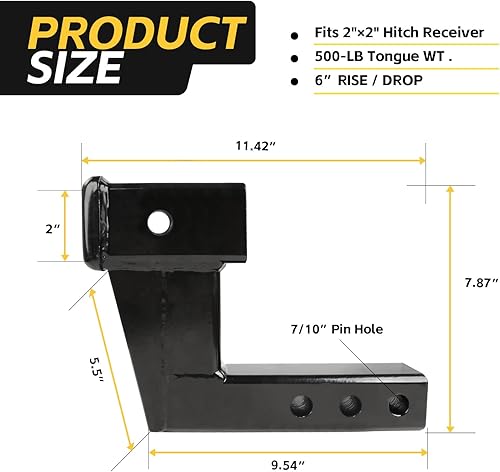 Miniatura 2 de MaxxHaul 50650 Elevador de enganche de remolque para receptores de 2 pulgadas con elevacióncaída de 6 pulgadas