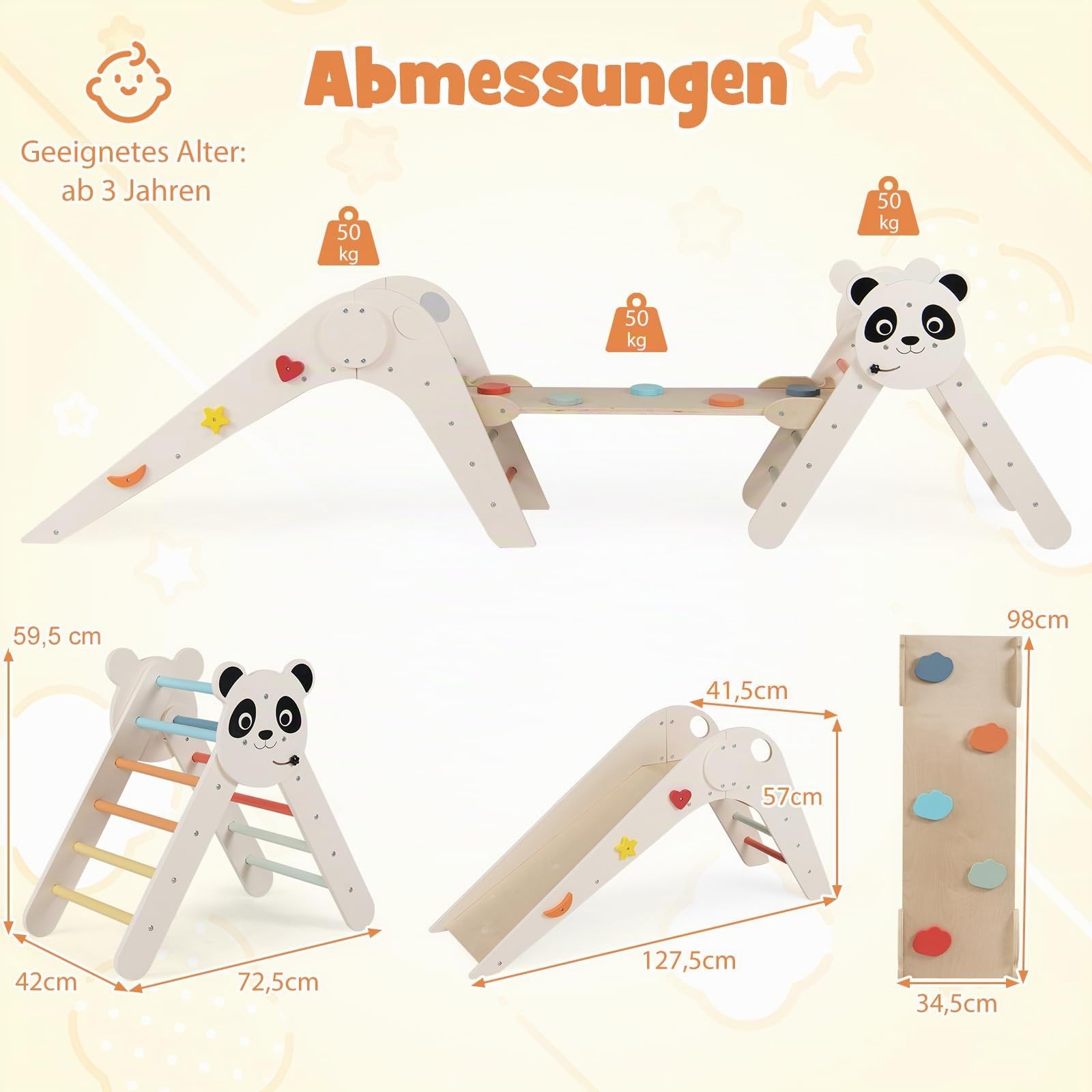 COSTWAY Kletterdreiecke Indoor 3er Set, klappabres Kletterdreieck mit Rutsche, Rampe, Kletterleiter, inkl. Baustein Set, Klettergerüst Holz, Sprossendreieck für Kinder ab 3 Jahr (Macaron)
