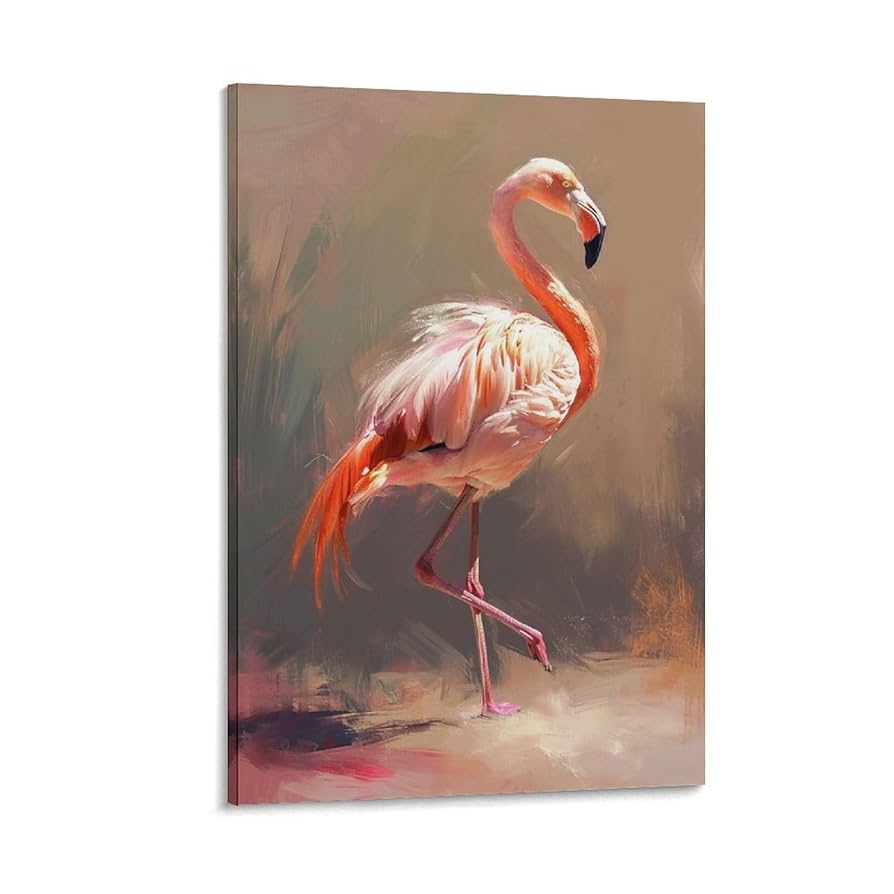 に*け様 「 逃げることをやめたフラミンゴ 」｜絵画 原画 抽象画 動物画 ドロ Amazon.co.jp: 絵画 フラミンゴインテリア 絵画 動物の油絵