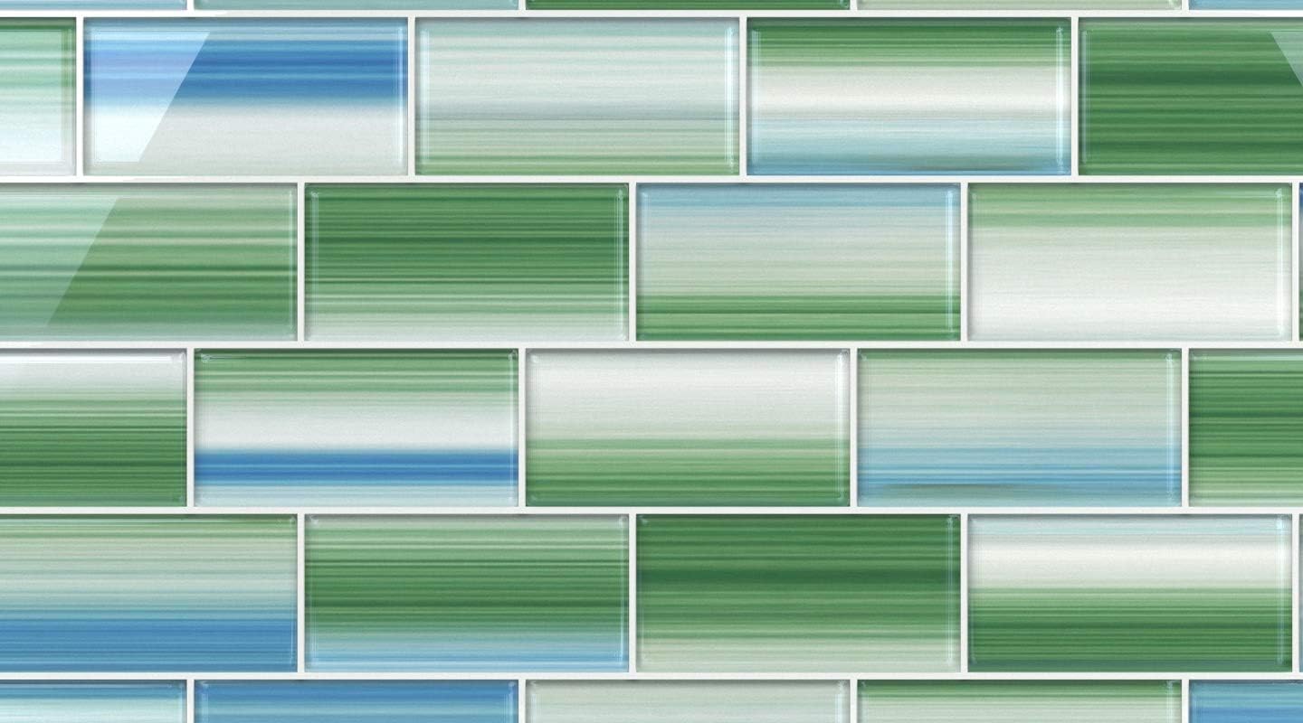 Green and Blue "Tidal" Glass Subway Tile for Kitchen Backsplash or Bathroom, 3x6