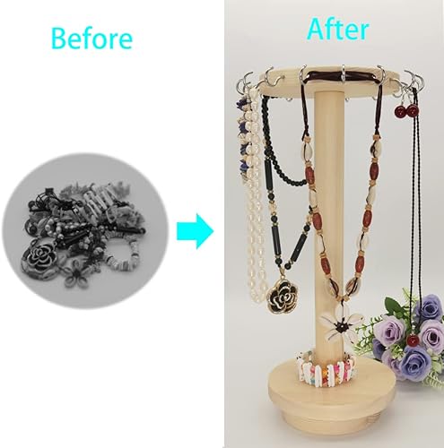 Miniatura 4 de Laidom Soporte de exhibición de collar 360 giratorio de madera organizador de joyas soportes de mesa circular soporte de exhibición de joyería