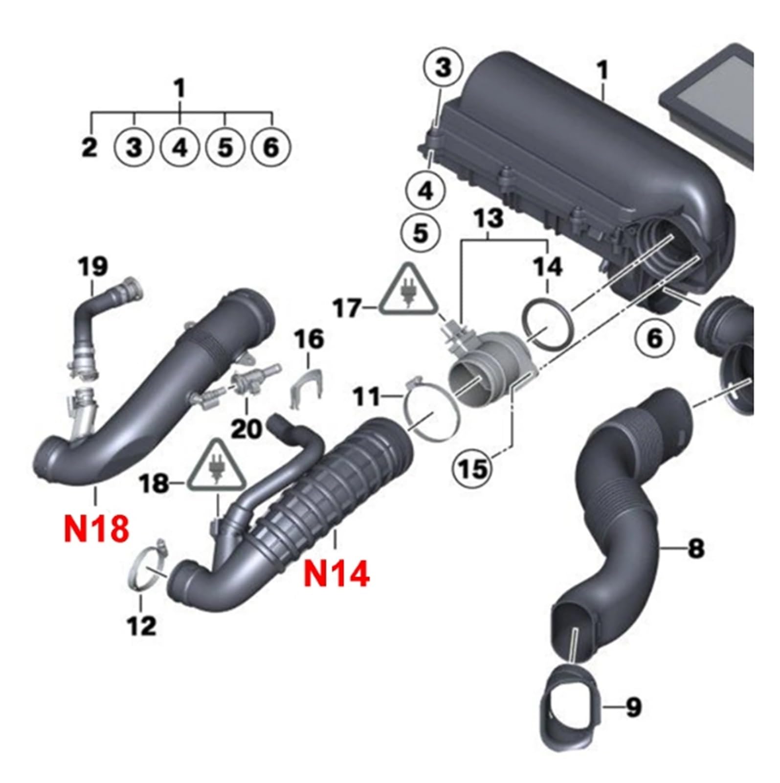Tubo Flessibile Per Mini Per Cooper S Per Clubman 1.6T R55 R56 R57 R58 R59 R60 R61 N14 N18 Kit Tubo Aspirazione Turbo In Silicone Motore Tubo Aspirazione Aria Fredda(N18 Black)