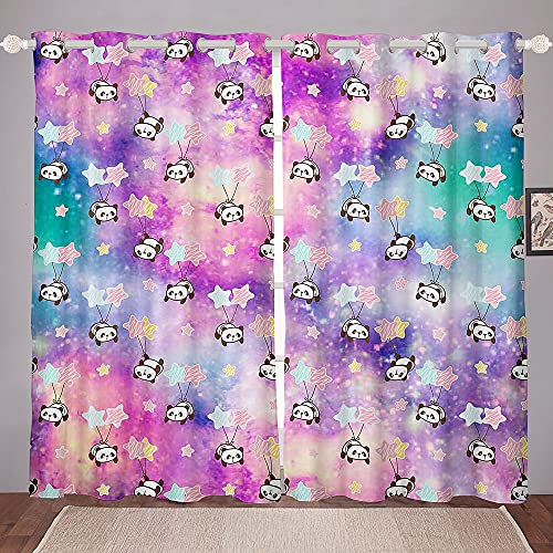Panda Curtains Cute Bear Window Curtains for Girls Kids Child,Wild Animals Window Treatment Colorful Stars Boho Draperies Starry Sky Series Bedroom Decor 76