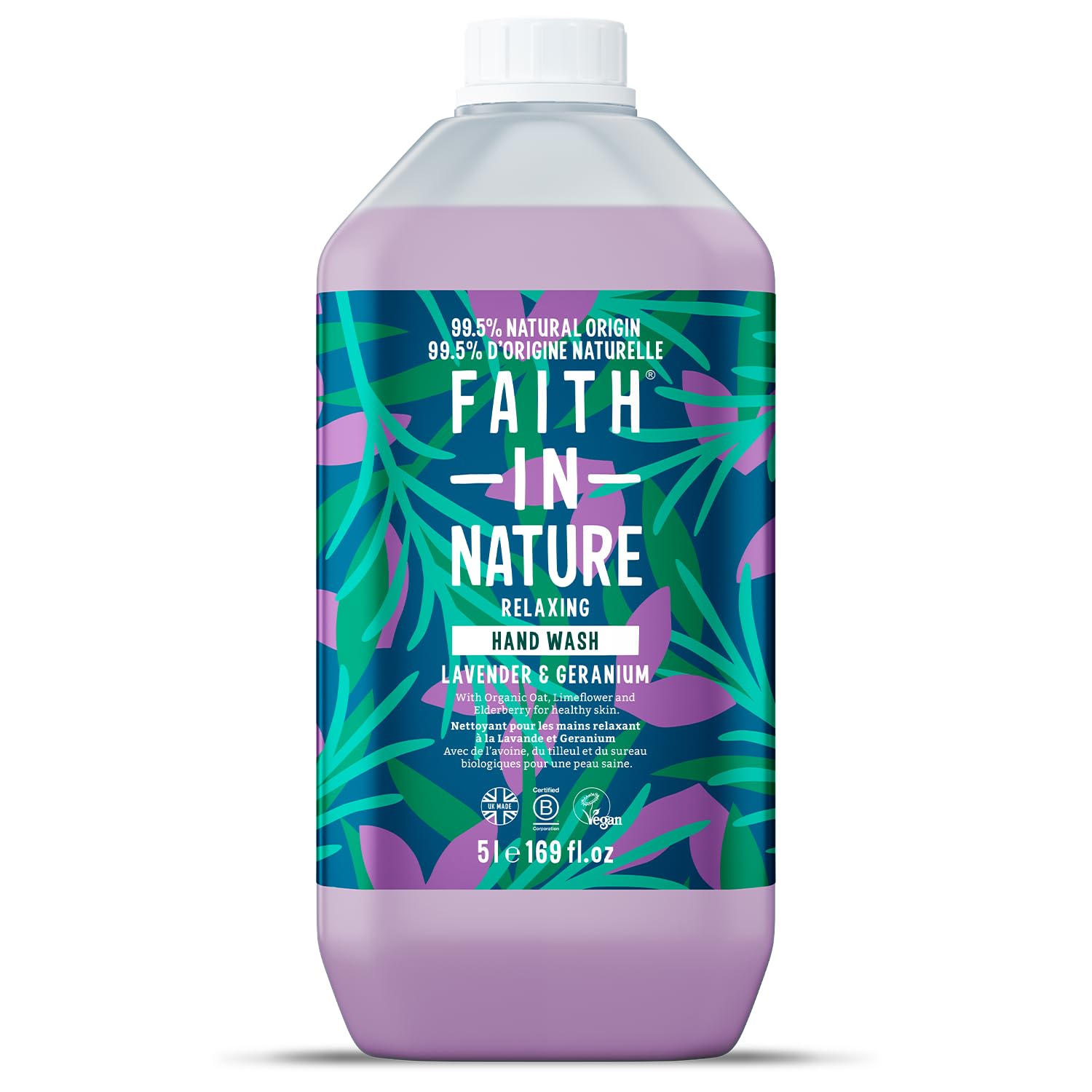 Faith in Nature Sapone Liquido per Mani - Vegano e Cruelty Free, senza SLS né Parabeni - Confezione di Ricarica da 5 litri - Lavanda & Geranio