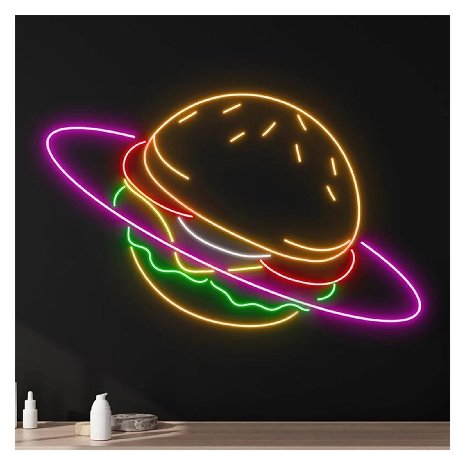 Lemst One Color Signs Lamp Hamburger Neon Sign Burger House Light Street Fast Food Burgers Signs Kitchen Wall Decor Business Neon(38Cmx50cm)
