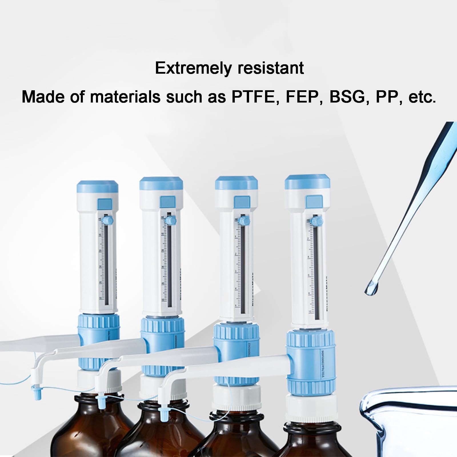 COYEUX Flaschenaufsatz-Chemikalienspender, Verstellbarer Flaschenaufsatzspender, 0,5–50 ml einstellbares Volumen, für Forschungslösungsmittel und Reagenzien aus Laborflaschen/-behältern
