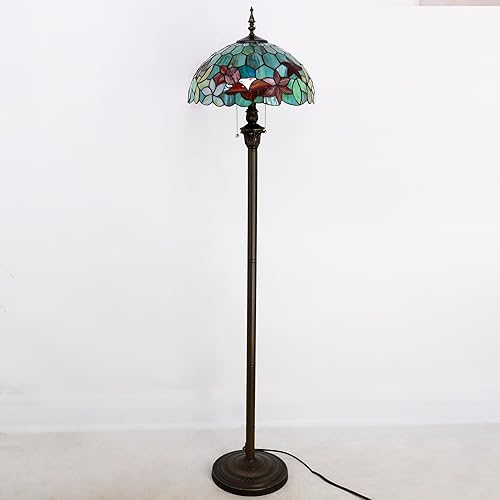 Miniatura 7 de Tiffany - Lámpara de pie con vitrales, 16 x 16 x 70 pulgadas, luz de lectura antigua (flores rojas y verdes)