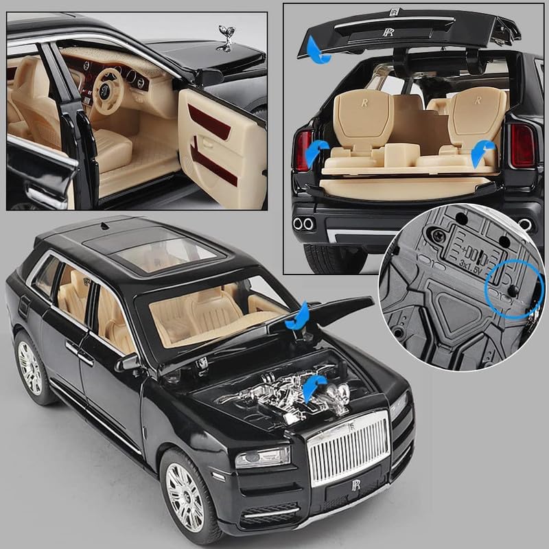 Image of Play Boy 1:24 Rolls Royce Cullinan Model Diecast Metal Alloy Pullback Toy Vehicle with Openable Doors Light and Music Car for Kids (Multicolor)