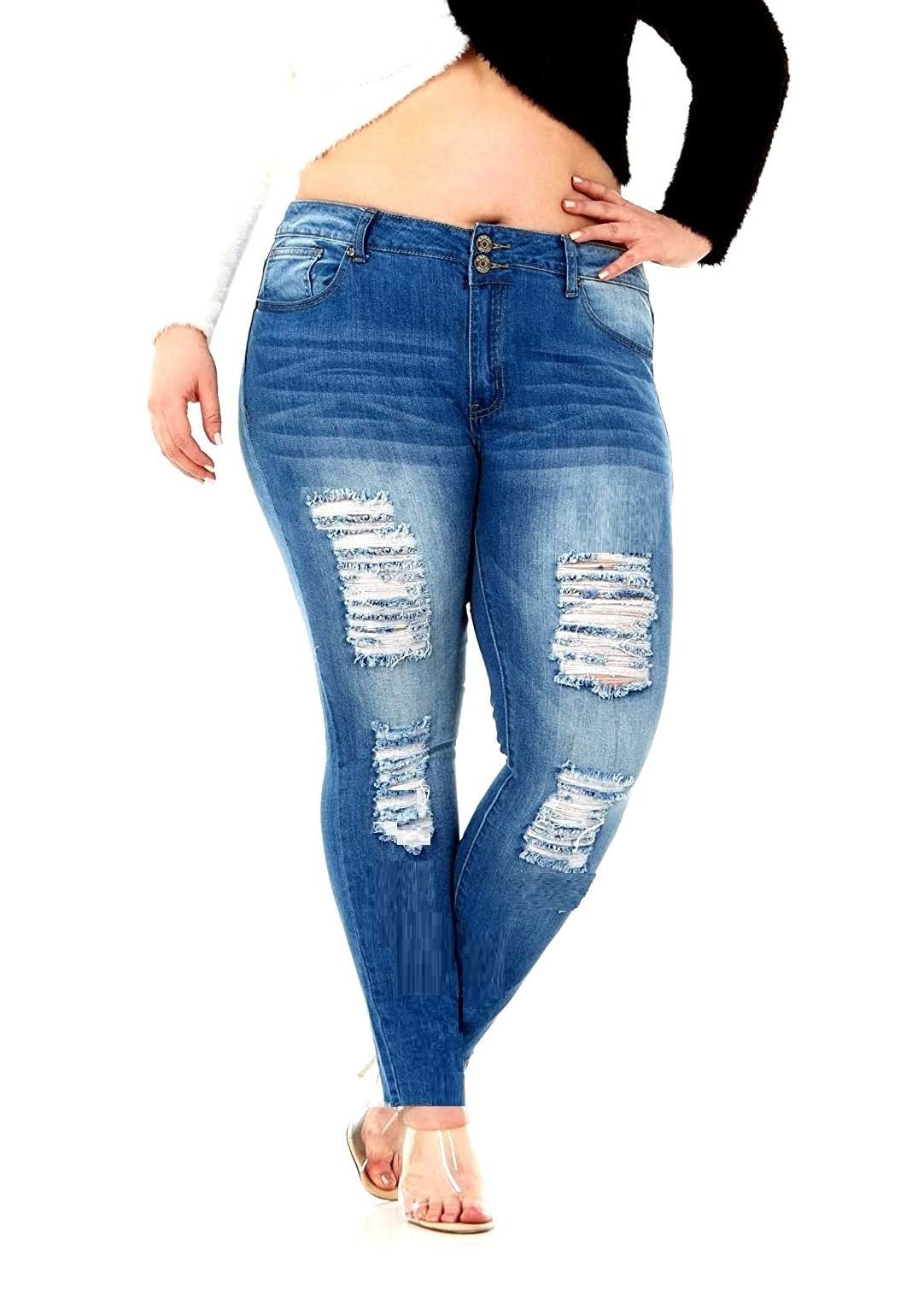 Jack David 1826 jeansJack David Womens Plus Size Ripped Destroy Blue Denim Distressed Stretch Jeans Pants