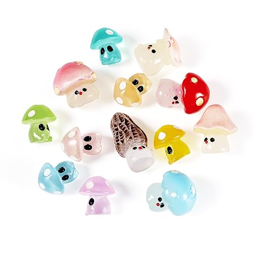 Cheriswelry 26Pcs Luminous Resin Mushroom Ornament Glow in The Dark