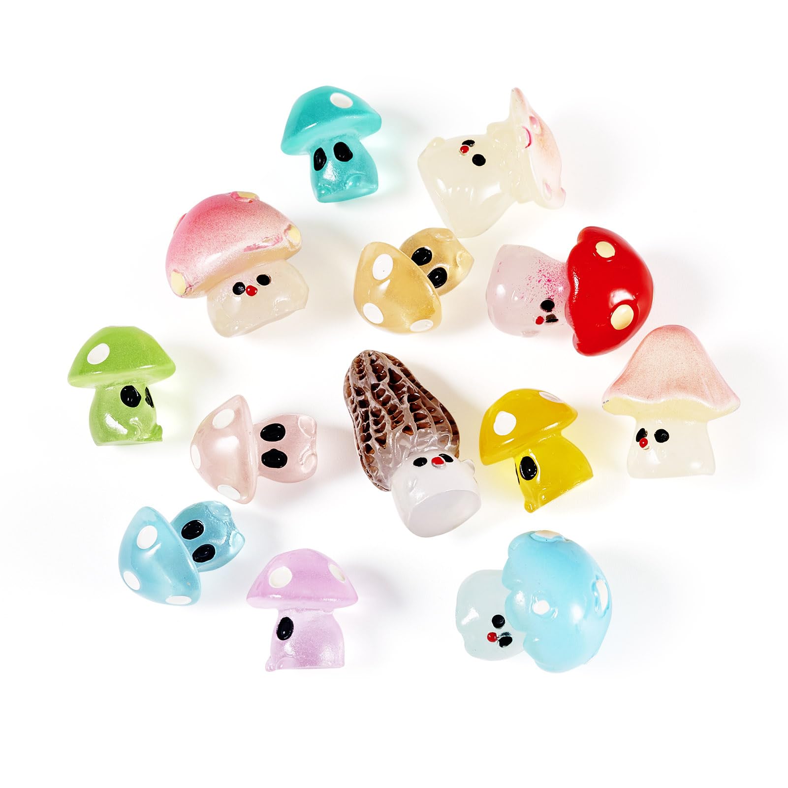 Cheriswelry 26Pcs Luminous Resin Mushroom Ornament Glow in The Dark Micro Landscape Garden Decoration 11.5~16.5mm for Halloween DIY Craft Dollhouse