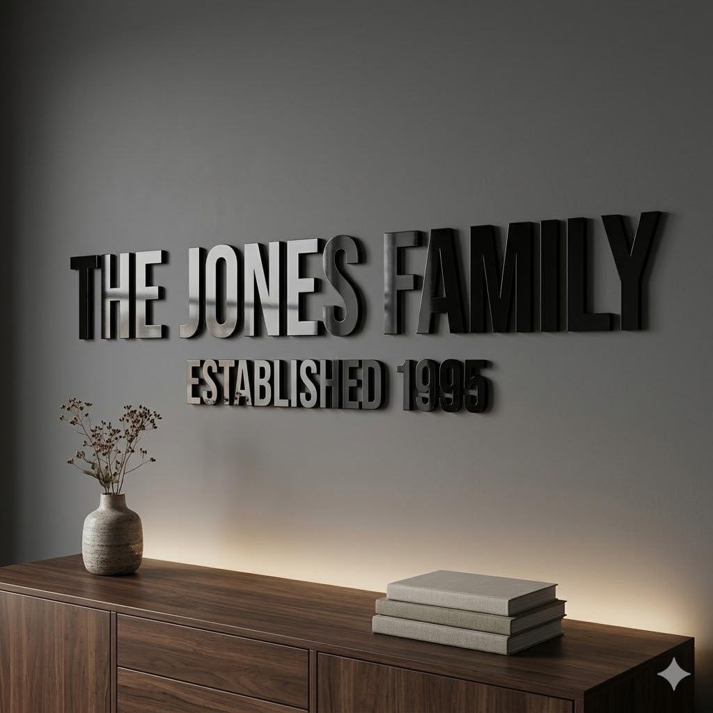 Personalised Family Name Wall Sign – Custom 3D Acrylic Surname Sign for Home Decor, Living Room, Hallway or Entrance – Modern House Name Plaque – Premium Acrylic Lettering
