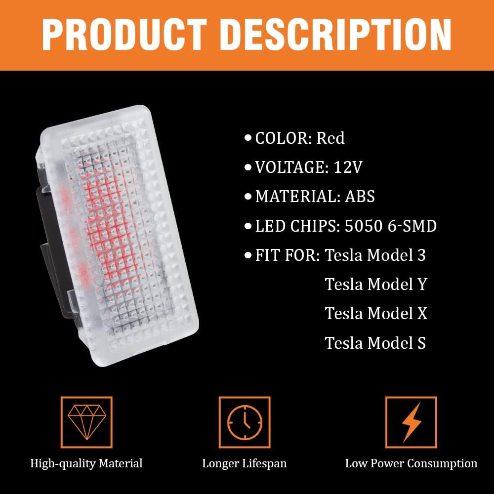 Senzeal LED Interior Lighting fit for Tesla Model 3/ Y/S/X Ultra-bright Replacement Bulbs used for Glove Box Foot-Well Door Puddle Frunk Trunk Luggage Lights red (Pack of 4)