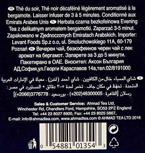 Ahmad Tea London Chá Preto Evening Tea Descafeinado 10 Unidades De 20G