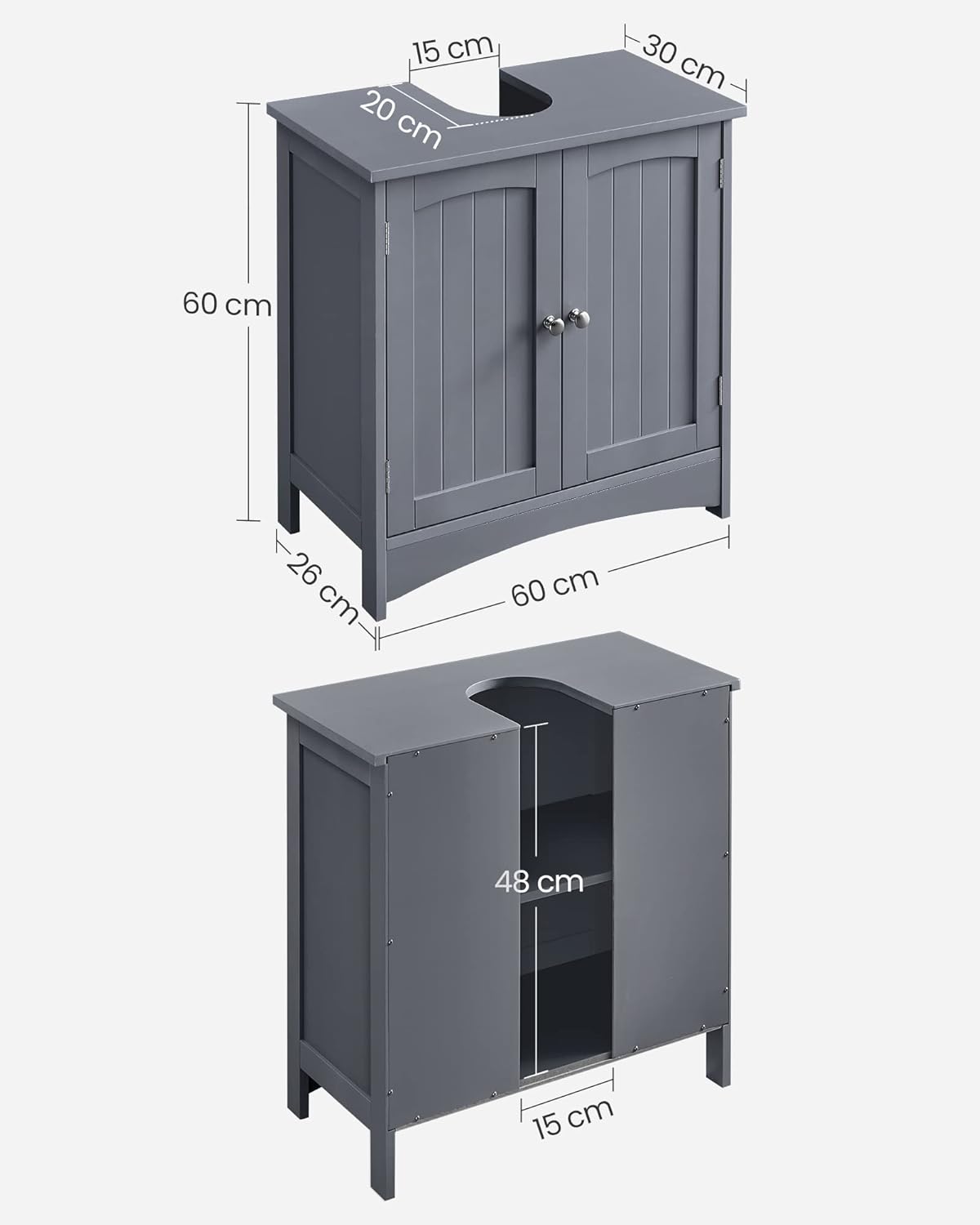 Dimensions diagram of VASAGLE under-sink cabinet