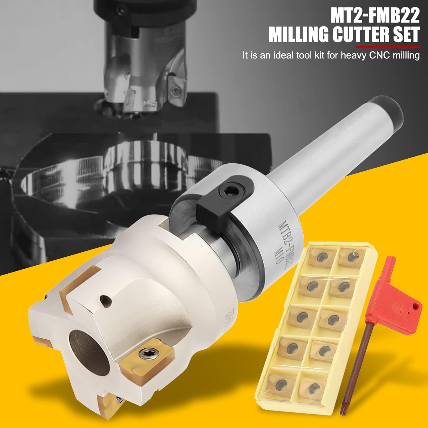 Fraise en bout à mousse CNC, Kit de Coupe de Fraisage CNC, Porte-fraise frontale MT2-FMB22, fraise frontale pour tour CNC 400R-50-22 et 10 pièces de plaquettes en carbure APMT1604