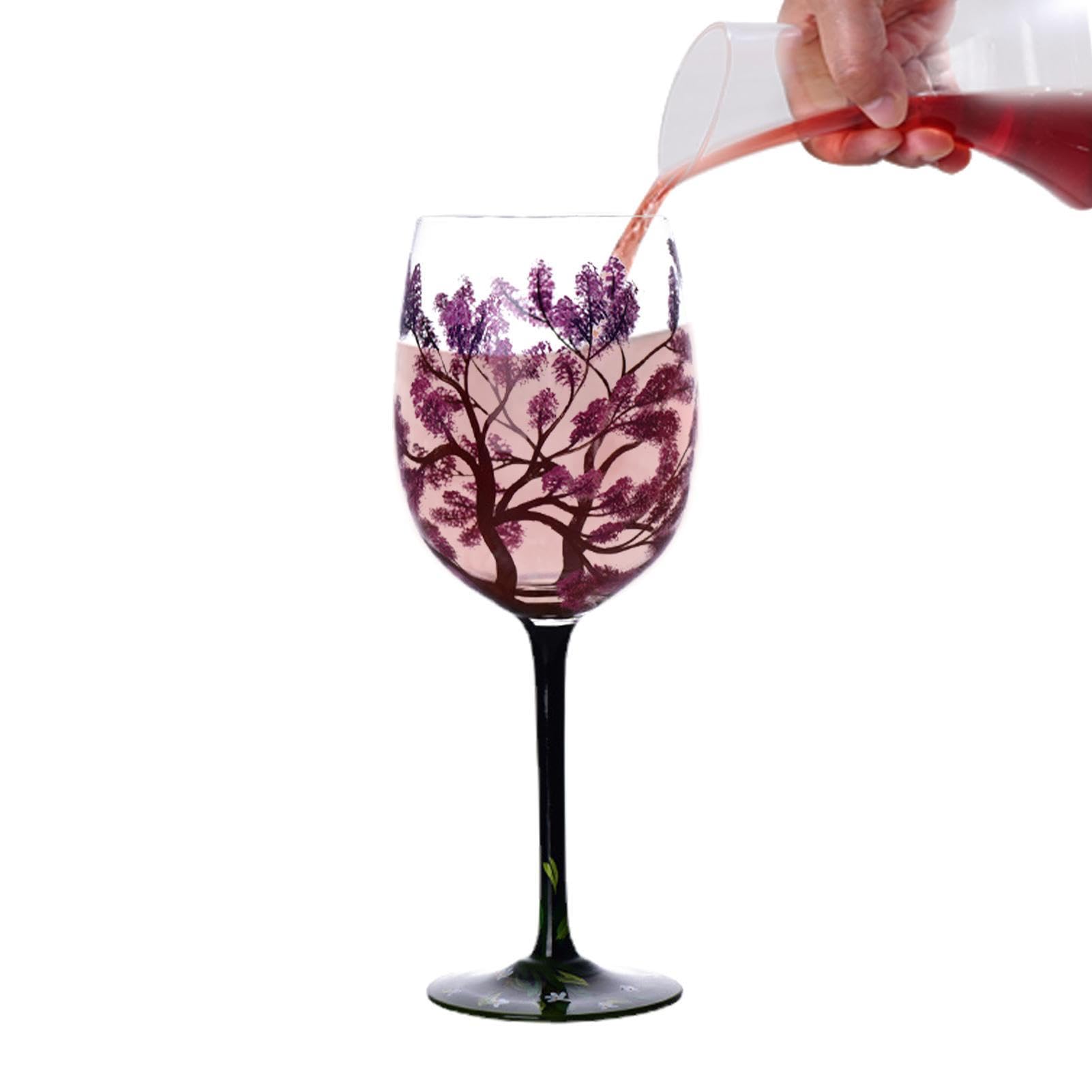 DMAIS Decorative Wine Glasses, Lolita Drinkware for Wine Lovers, Four Seasons Tree Artisan Painted Glasses, Large Glass with Unique Design for Home Decor and