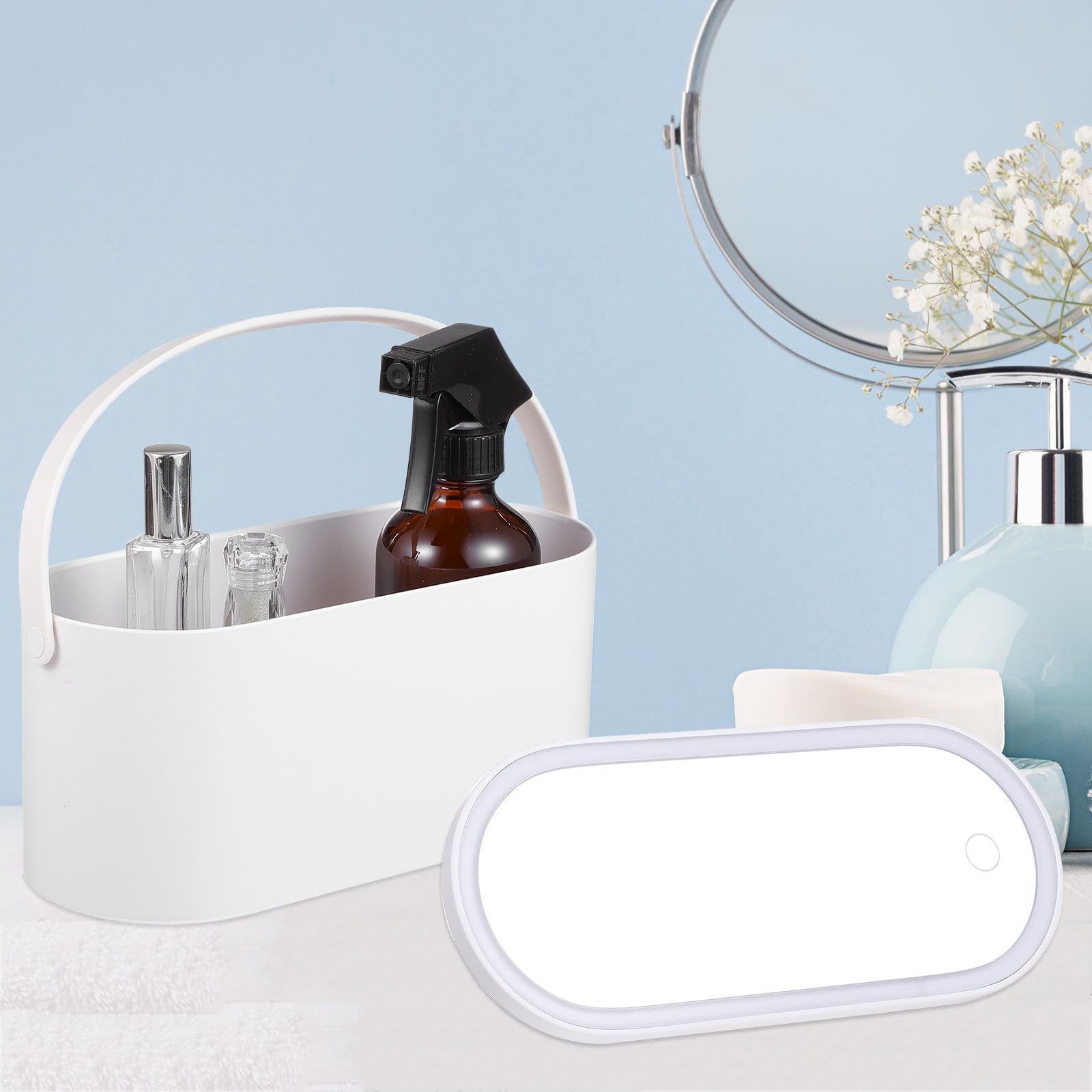 Make Up Organizer Etui mit LED Spiegel Tragbarer Kosmetikkoffer aus Bruchsicherem Kunststoff Klappbarer Schminkspiegel für Reisen und Outdoor