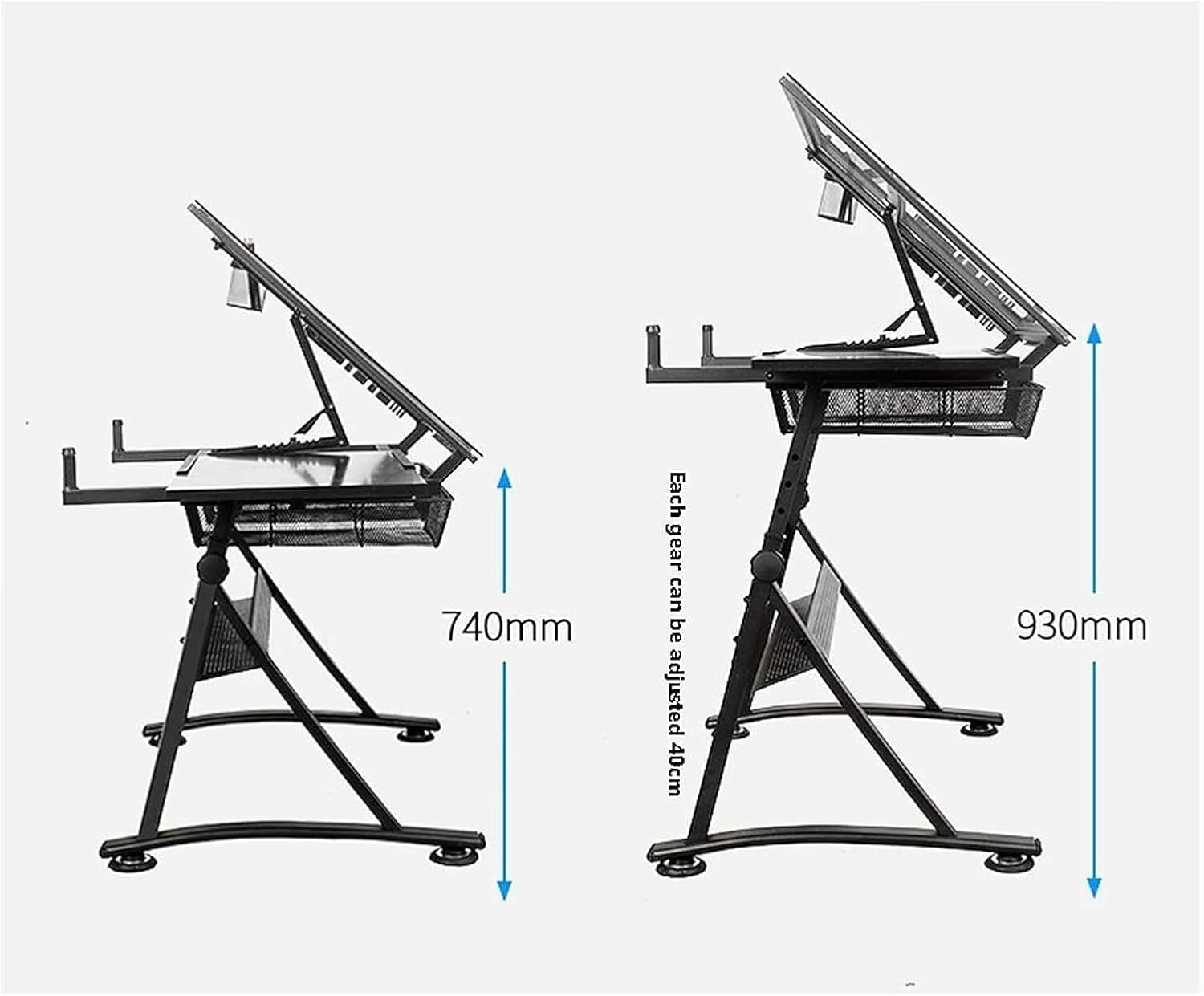 Drafting Table, Drawing Table, Height Adjustable Drawing Desk W/ 2 Storage Drawer, Tiltable Desk Art Table